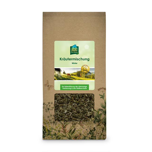 Winter Kräutermischung Kräutermischung für den Winter in einer braunen Verpackung mit grüner Beschriftung.