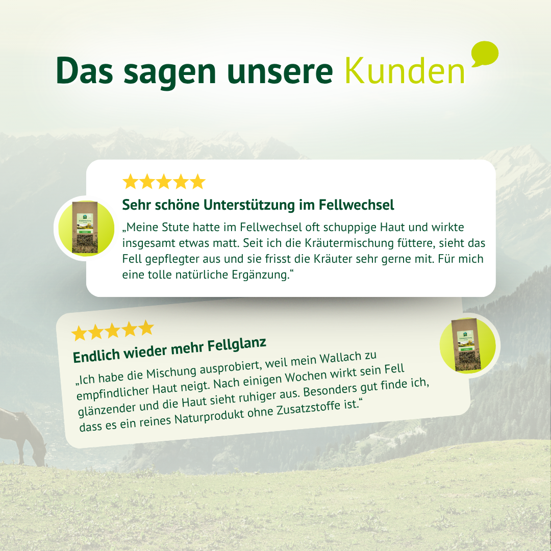 Kundenbewertungen zur LEXA Kräutermischung Haut & Fell mit positiven Erfahrungen zu Fellwechsel und Fellglanz