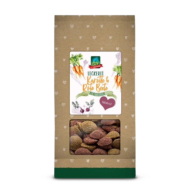 LEXA Premium Pferdekräcker Premium Pferdekräcker von LEXA mit Karotte und Roter Beete in einer umweltfreundlichen Verpackung.