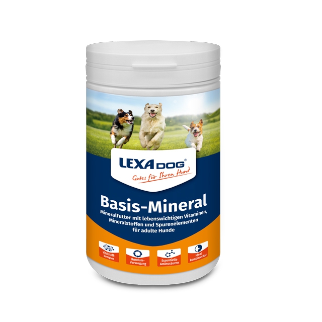 LEXA Dog Basis-Mineral für Hunde LEXA Dog Basis-Mineral, Nahrungsergänzungsmittel für erwachsene Hunde, enthält wichtige Vitamine und Mineralstoffe.