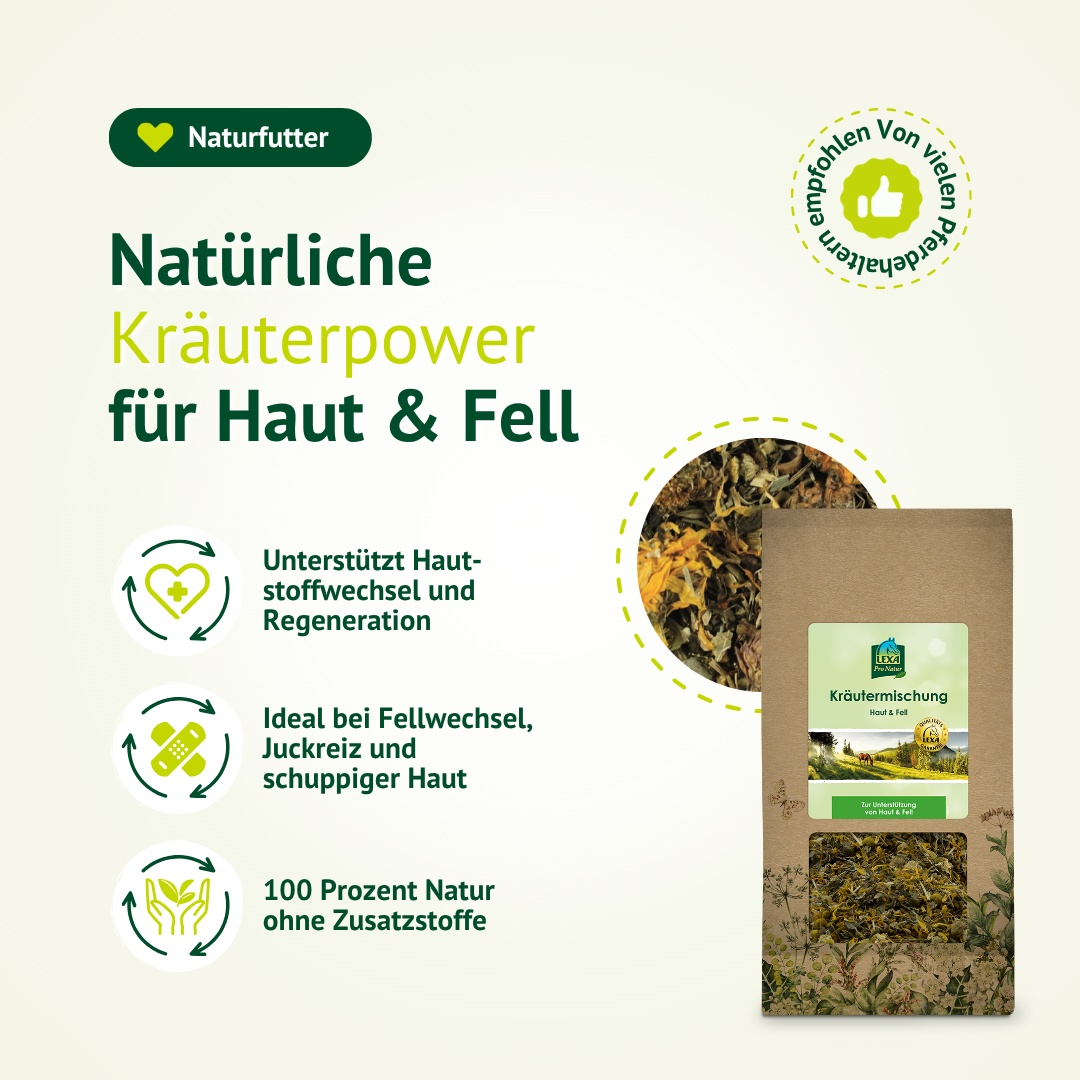 LEXA Kräutermischung Haut & Fell als natürliches Ergänzungsfutter zur Unterstützung von Hautstoffwechsel und Fellglanz