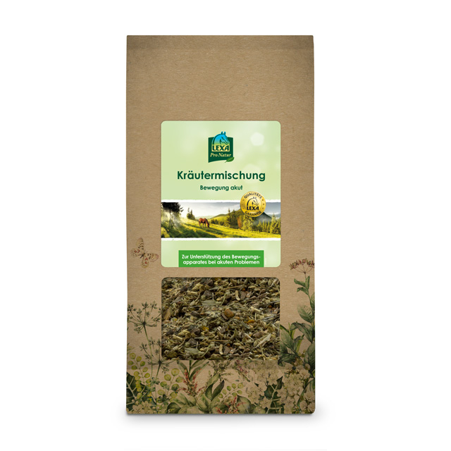 LEXA Kräutermischung für Beweglichkeit Kräutermischung von LEXA in einer braunen Papiertüte mit Sichtfenster