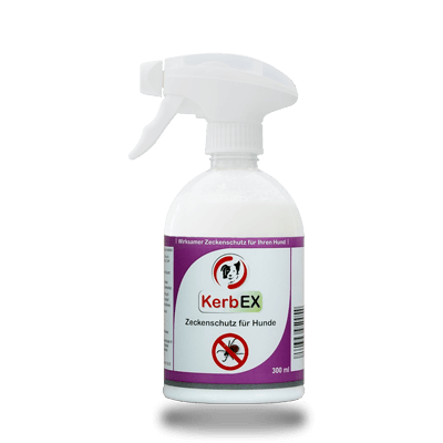 KerbEX Zeckenschutzspray für Hunde, 300 ml Flasche mit Sprühkopf.