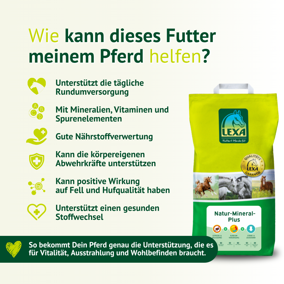 Mineralfutter für Pferde stärkt Stoffwechsel, Immunsystem und Fellqualität durch Vitamine und Spurenelemente