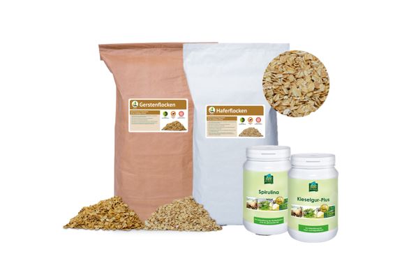 Gersten- und Haferflocken mit Nahrungsergänzungsmitteln LEXA Pro Natur - natürliche Futtermittel für Pferde