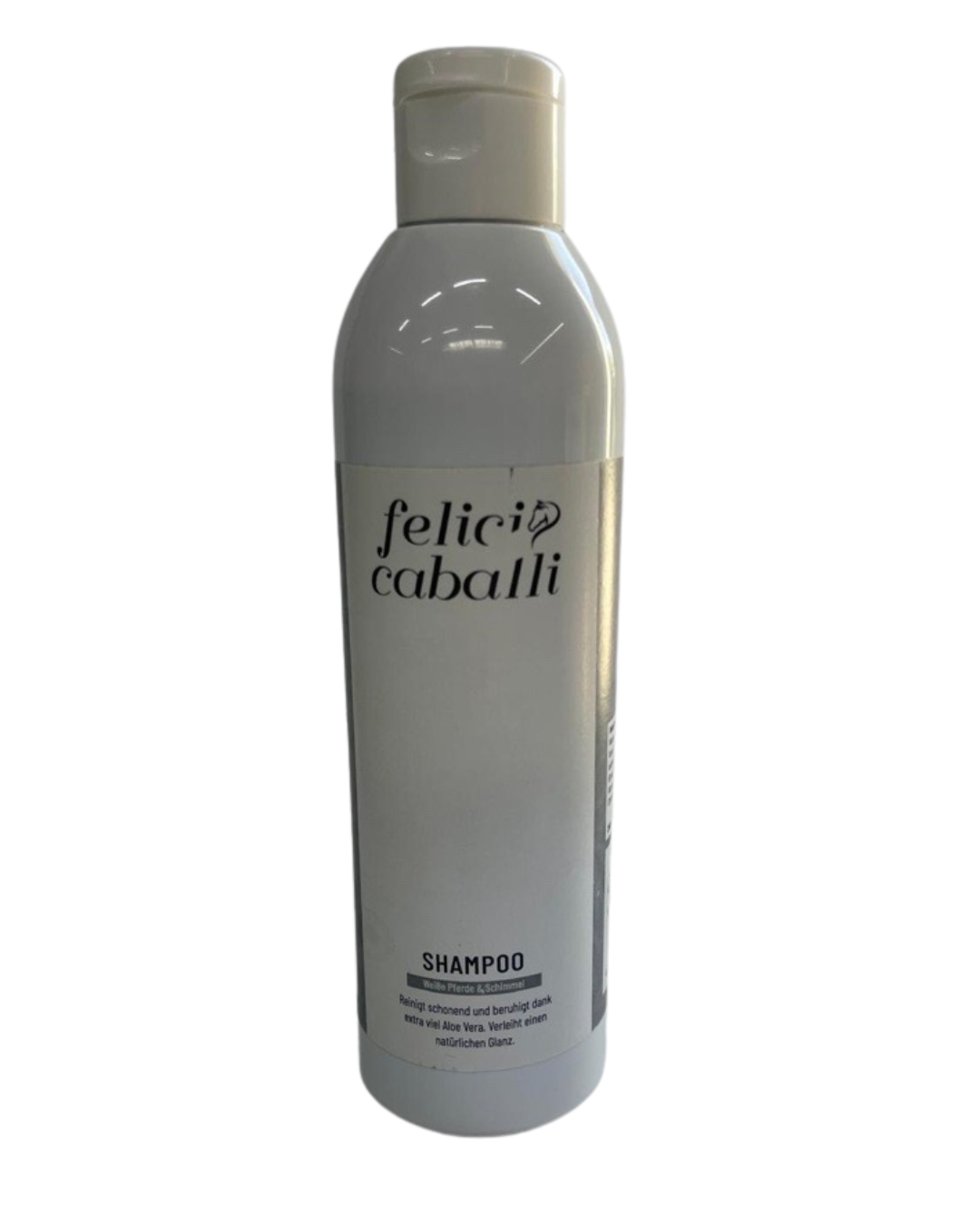 Lila Shampoo-Flasche von Felici Cabali, mit weißem Etikett und schwarzer Schrift.