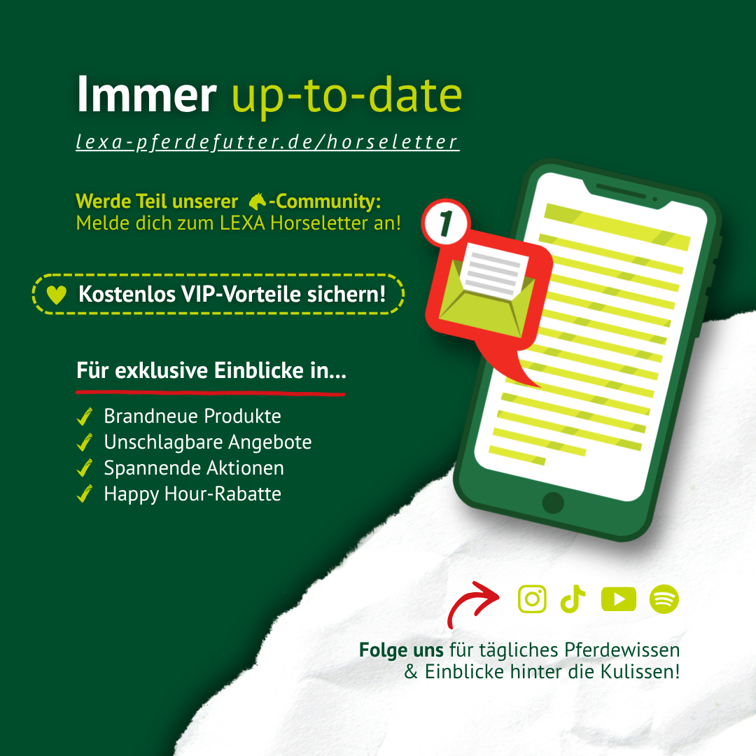 Newsletter für Pferdefutter mit Angeboten, Aktionen und exklusiven Einblicken für Pferdebesitzer