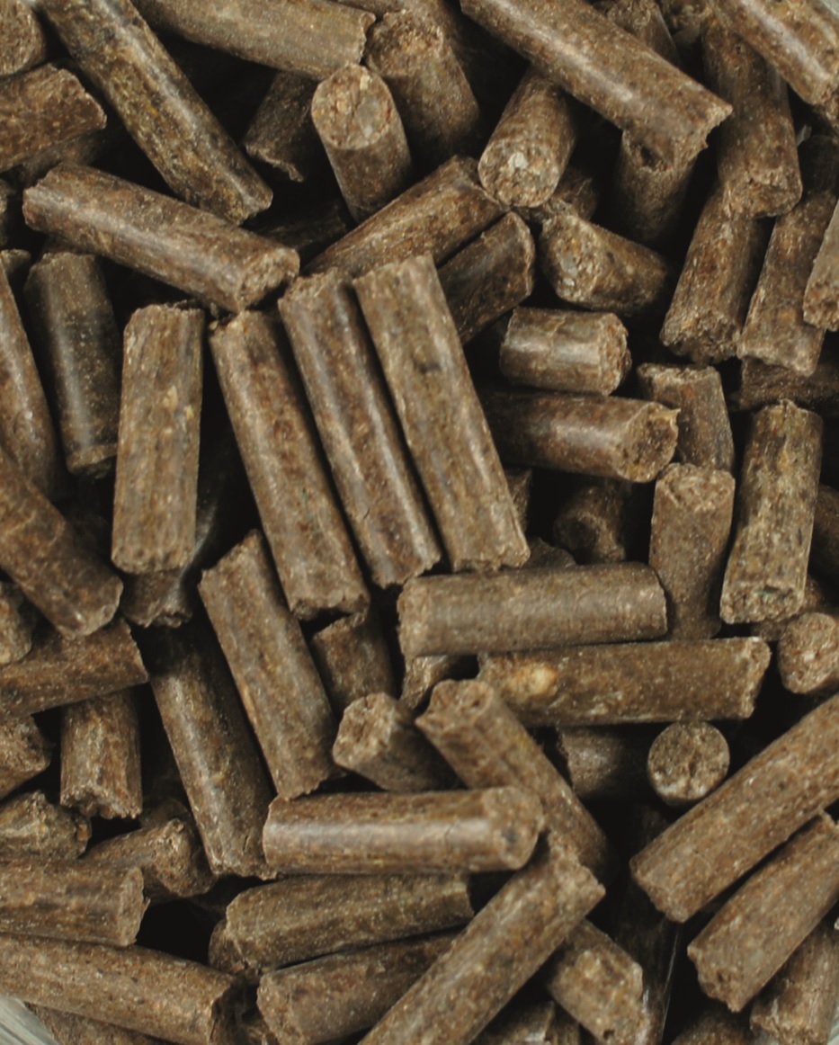 Braune organische Pellets Braune Pellets aus organischem Material, dicht gepackt und unregelmäßig geformt.